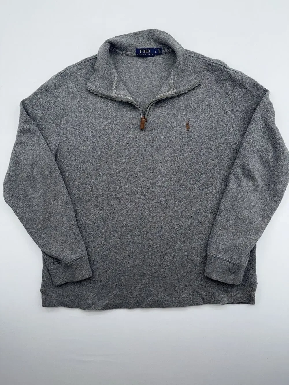 Polo Ralph Lauren Sweater Mens Large 1/4 Zip Dark Heather Gray Pullover Preppy